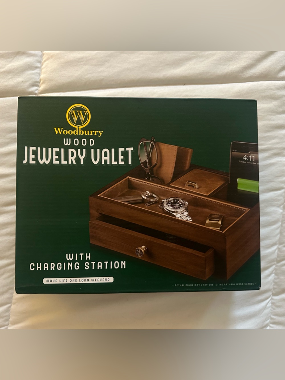 Woodbury Wood Jewelry Valet with Charging Station Brand New